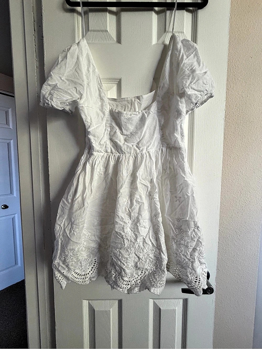White Puff Sleeve Embroidered Mini Dress